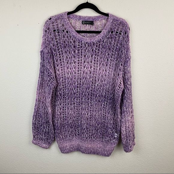 New York & Company Sweaters - NEW YORK COMPANY NYC Purple Ombre Sweater XL Open Knit Eyelet Lightweight F83